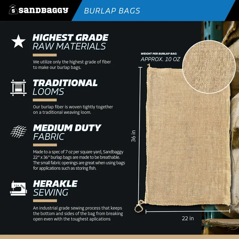 22" X 36" Burlap Bags Sacks (100 Lb Capacity) - Food Grade 5