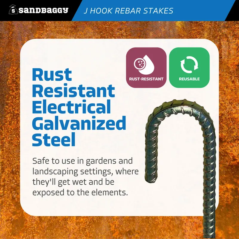 24" J Hook Rebar Stakes - Galvanized Steel - 1/2" Diameter (#4 Rebar) 5