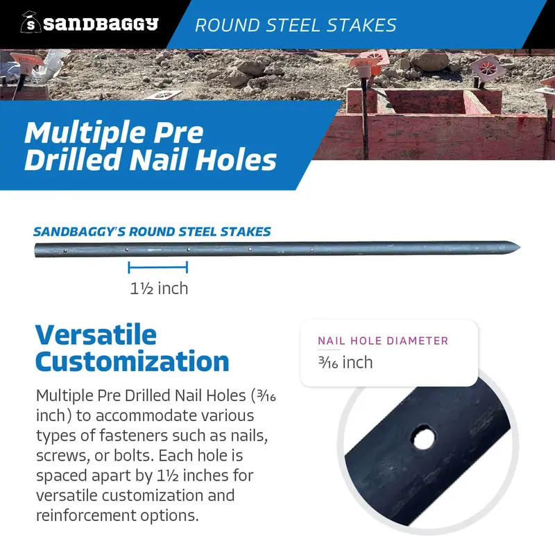 24" Round Steel Concrete Form Stakes With Nail Holes 7