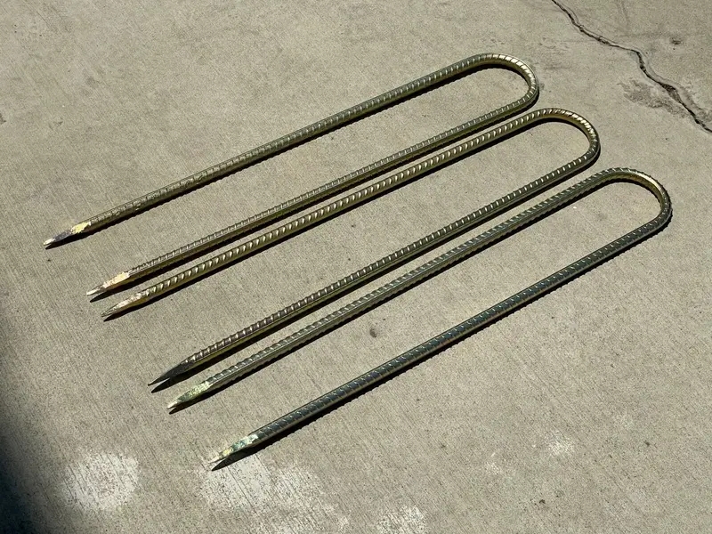 24" U Shaped Rebar Stakes - Galvanized Steel - 1/2" Diameter (#4 Rebar) 10