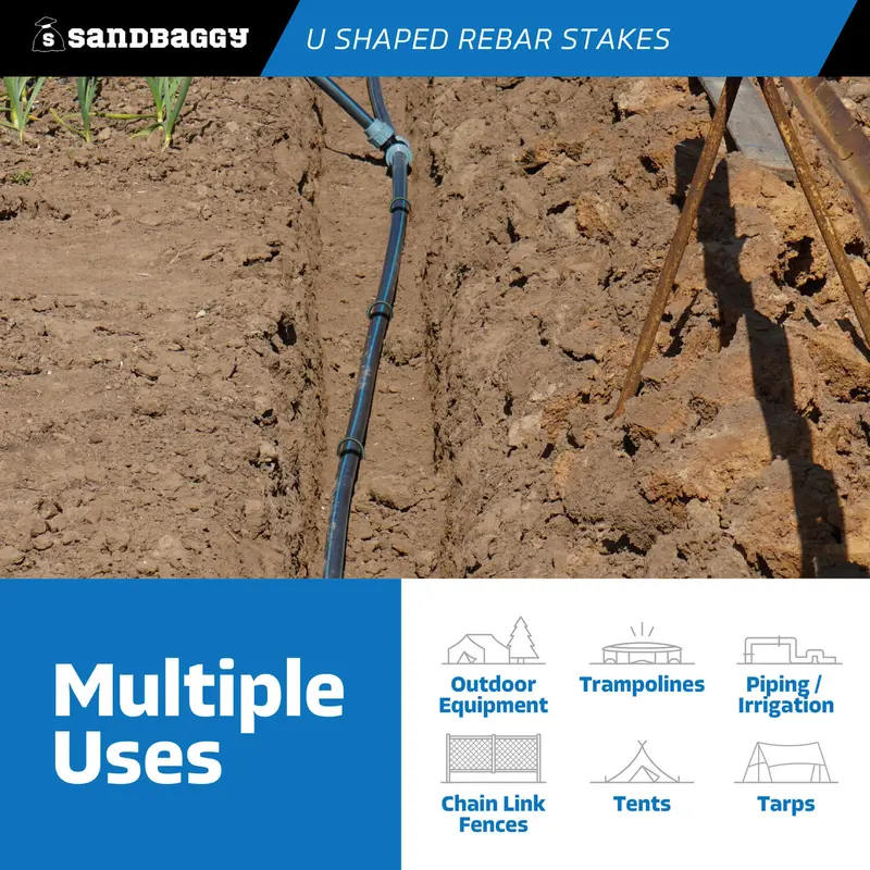24" U Shaped Rebar Stakes - Galvanized Steel - 1/2" Diameter (#4 Rebar) 3