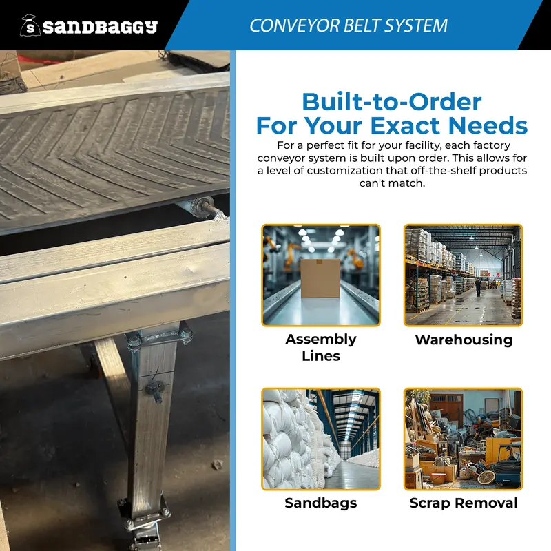 24" X 10 Ft Conveyor Belt System | 1,100 Lb Cap. | Chevron Rubber Belt 3