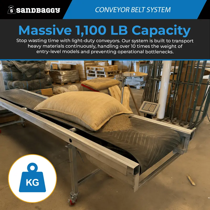 24" X 10 Ft Conveyor Belt System | 1,100 Lb Cap. | Chevron Rubber Belt 5