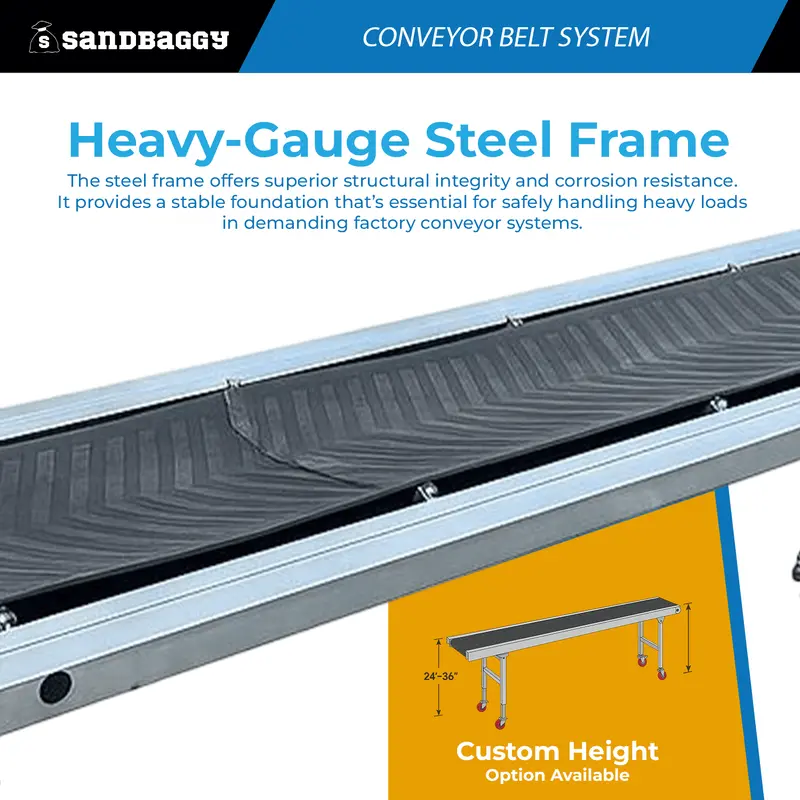 24" X 10 Ft Conveyor Belt System | 1,100 Lb Cap. | Chevron Rubber Belt 6