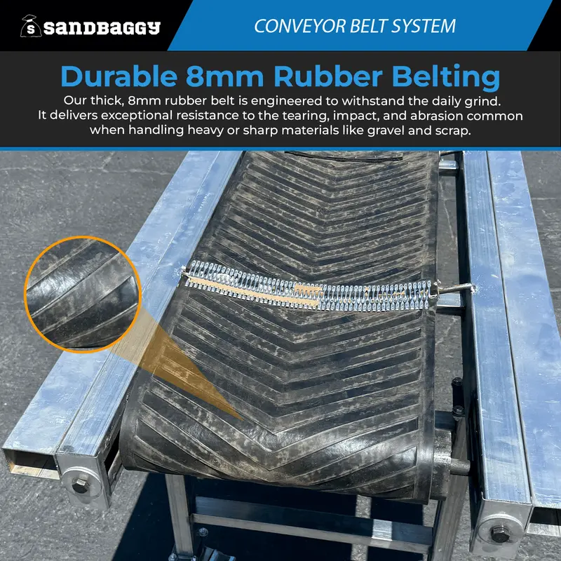 24" X 10 Ft Conveyor Belt System | 1,100 Lb Cap. | Chevron Rubber Belt 7