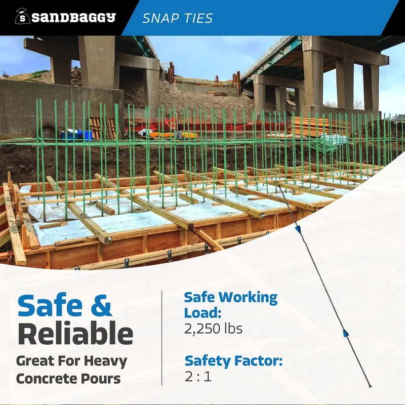 24" X 8-1/4" Standard Snap Ties For Concrete Forms (Long End) - 1" Plastic Cones 5
