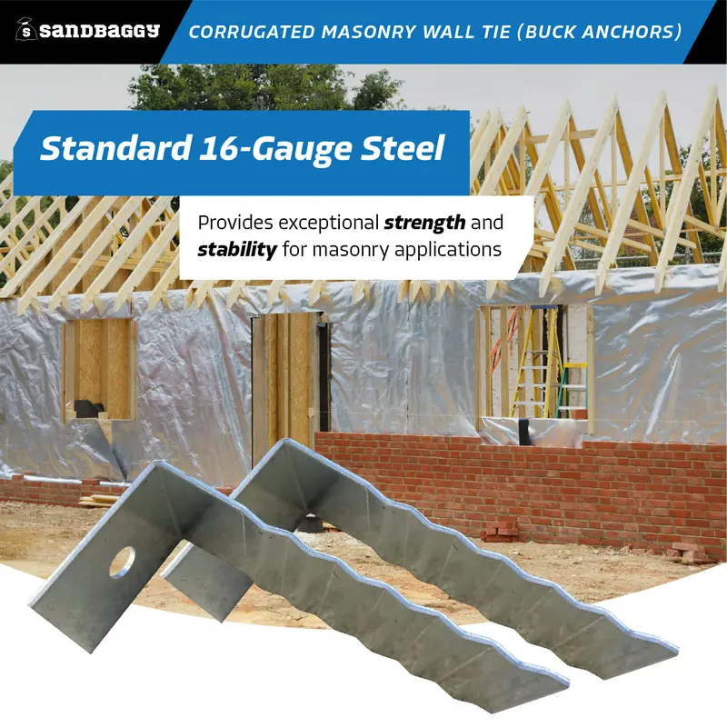 3-1/2" Corrugated Masonry Wall Tie - Buck Anchors - 16 Gauge (Hot Dipped Galvanized) 6