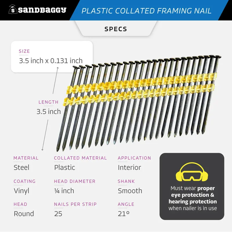 3-1/2-Inch 21 Degree Framing Nails - Plastic Collated Strip (Vinyl Coated) 2