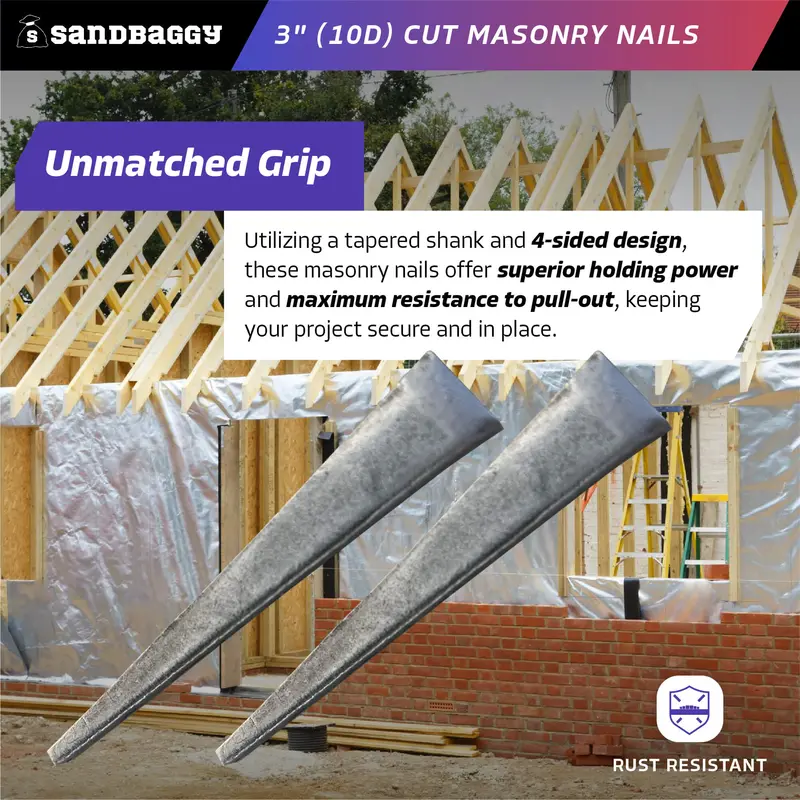 3" (10D) Cut Masonry Nails For Concrete, Brick, Mortar 3