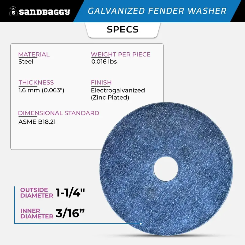 3/16” X 1-1/4” Galvanized Fender Washer (Zinc Plated) 2