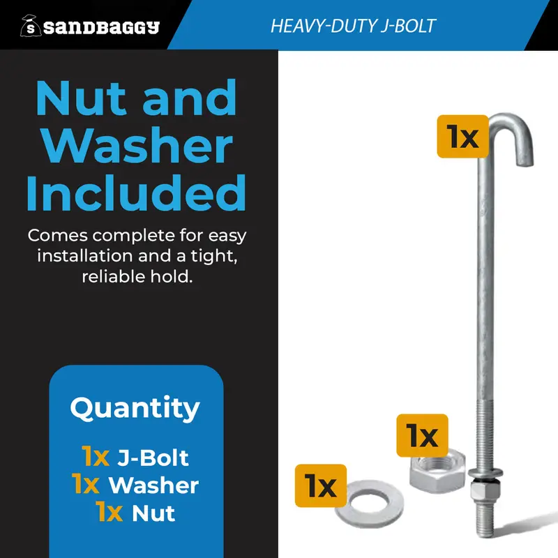 3/4" X 18" Galvanized Threaded J-Bolt Concrete Anchor (Nut & Washer Included) 5