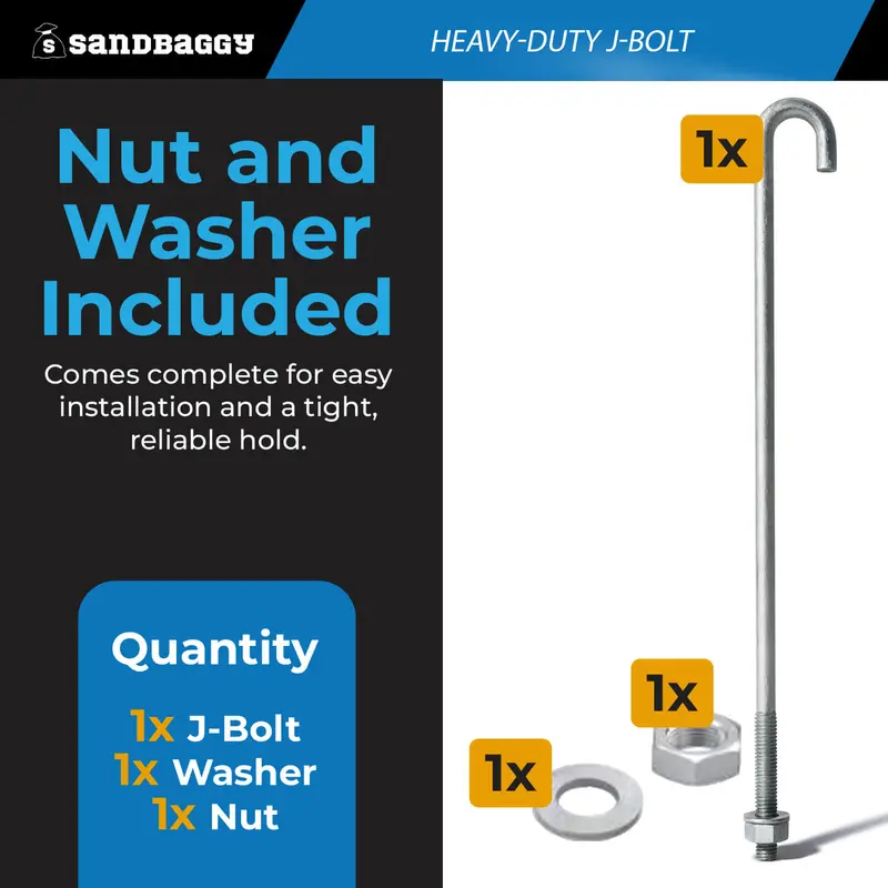 3/4" X 24" Galvanized Threaded J-Bolt Concrete Anchor (Nut & Washer Included) 5