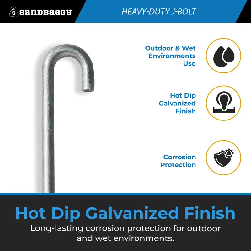 3/4" X 24" Galvanized Threaded J-Bolt Concrete Anchor (Nut & Washer Included) 9