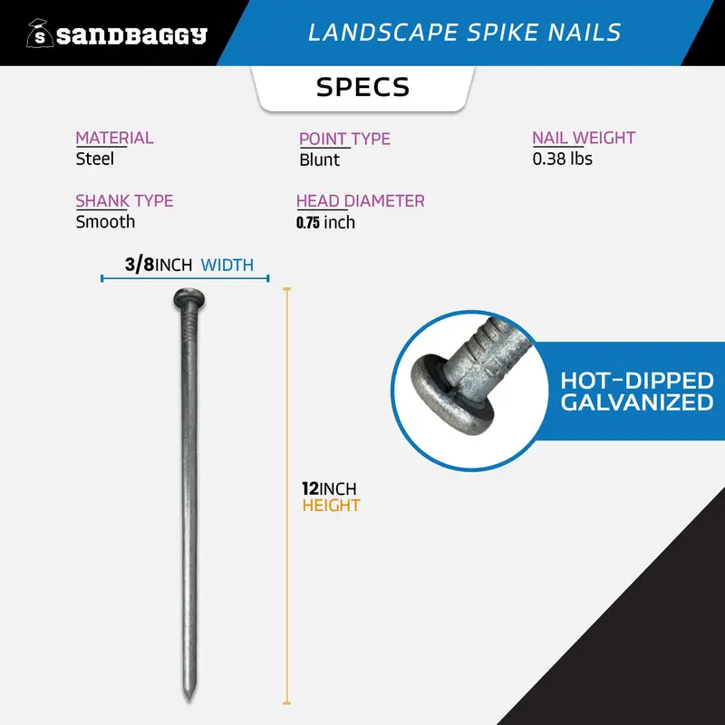 3/8" X 12" Landscape Spike Nails - Galvanized Timber Spikes 2