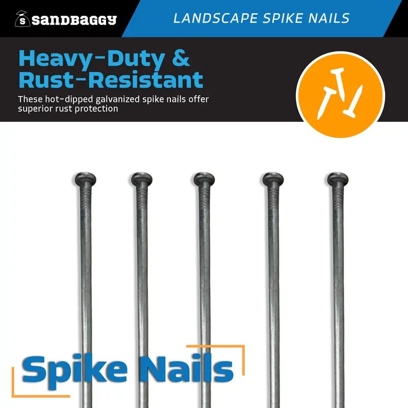 3/8" X 12" Landscape Spike Nails - Galvanized Timber Spikes 3
