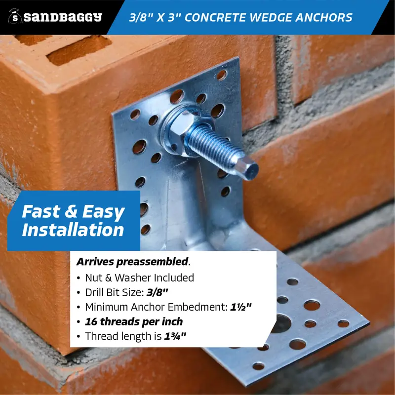 3/8" X 3" Concrete Wedge Anchors - Hex Head (Galvanized) 4