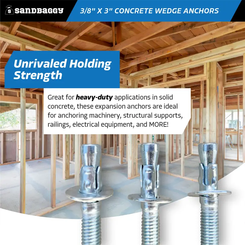 3/8" X 3" Concrete Wedge Anchors - Hex Head (Galvanized) 5