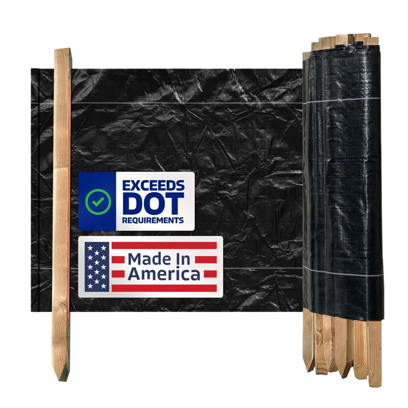 3 Ft X 100 Ft Dot Black Silt Fence With Wood Stakes (4 Ft) - Sediment And Erosion Control - Made In Usa 1