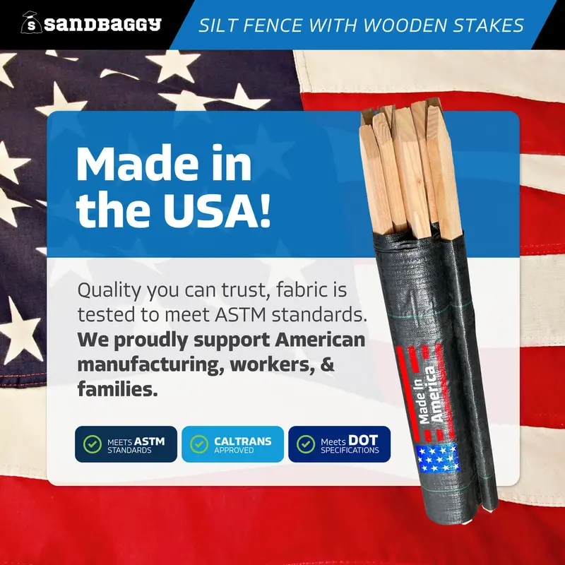 3 Ft X 100 Ft Dot Black Silt Fence With Wood Stakes (4 Ft) - Sediment And Erosion Control - Made In Usa 3