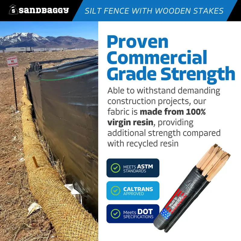 3 Ft X 100 Ft Dot Black Silt Fence With Wood Stakes (4 Ft) - Sediment And Erosion Control - Made In Usa 4