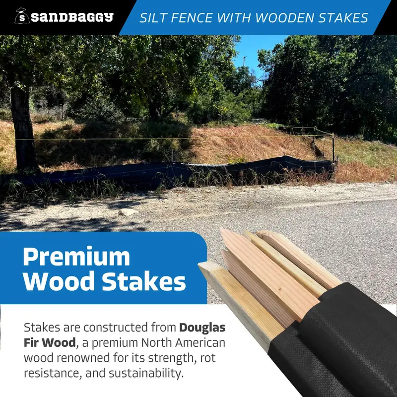 3 Ft X 100 Ft Dot Black Silt Fence With Wood Stakes (4 Ft) - Sediment And Erosion Control - Made In Usa 6