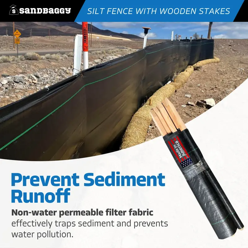 3 Ft X 100 Ft Dot Black Silt Fence With Wood Stakes (4 Ft) - Sediment And Erosion Control - Made In Usa 7