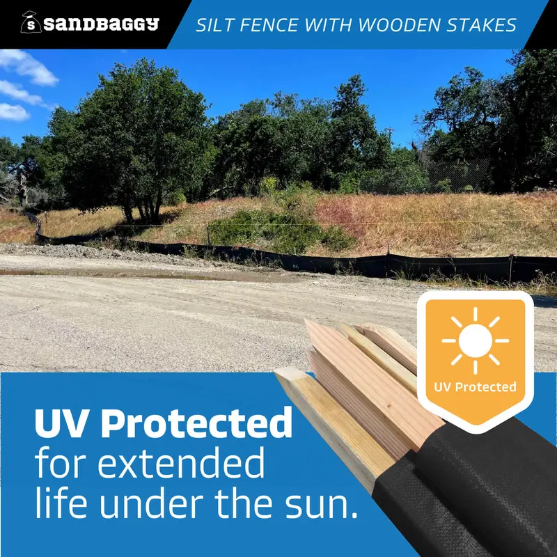 3 Ft X 100 Ft Dot Black Silt Fence With Wood Stakes (4 Ft) - Sediment And Erosion Control - Made In Usa 8