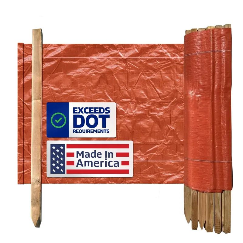 3 Ft X 100 Ft Dot Orange Silt Fence With Wood Stakes (4 Ft) - Sediment And Erosion Control - Made In Usa 1