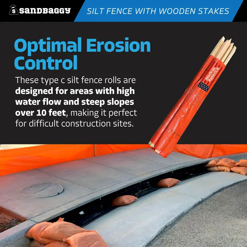 3 Ft X 100 Ft Dot Orange Silt Fence With Wood Stakes (4 Ft) - Sediment And Erosion Control - Made In Usa 4