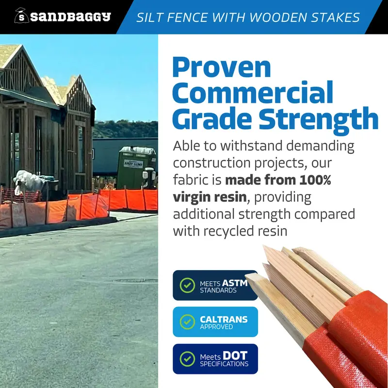 3 Ft X 100 Ft Dot Orange Silt Fence With Wood Stakes (4 Ft) - Sediment And Erosion Control - Made In Usa 5