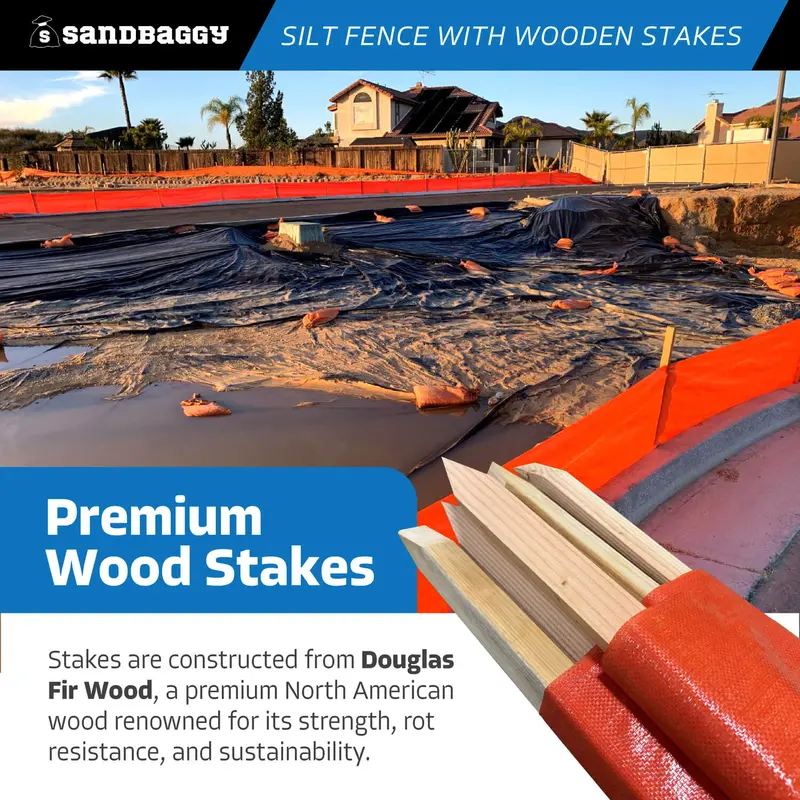 3 Ft X 100 Ft Dot Orange Silt Fence With Wood Stakes (4 Ft) - Sediment And Erosion Control - Made In Usa 6