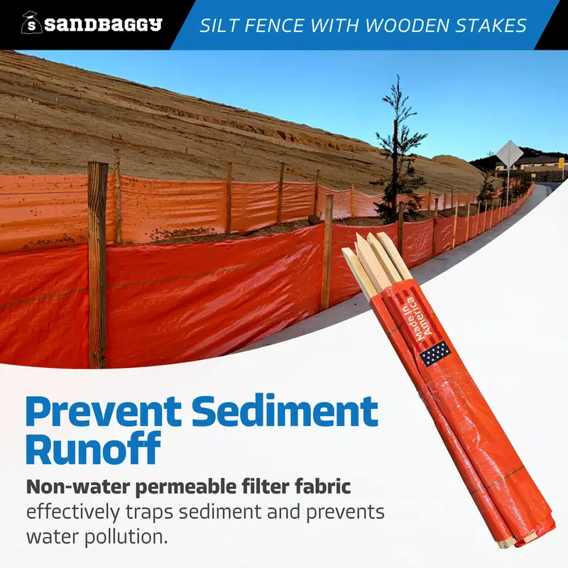 3 Ft X 100 Ft Dot Orange Silt Fence With Wood Stakes (4 Ft) - Sediment And Erosion Control - Made In Usa 7