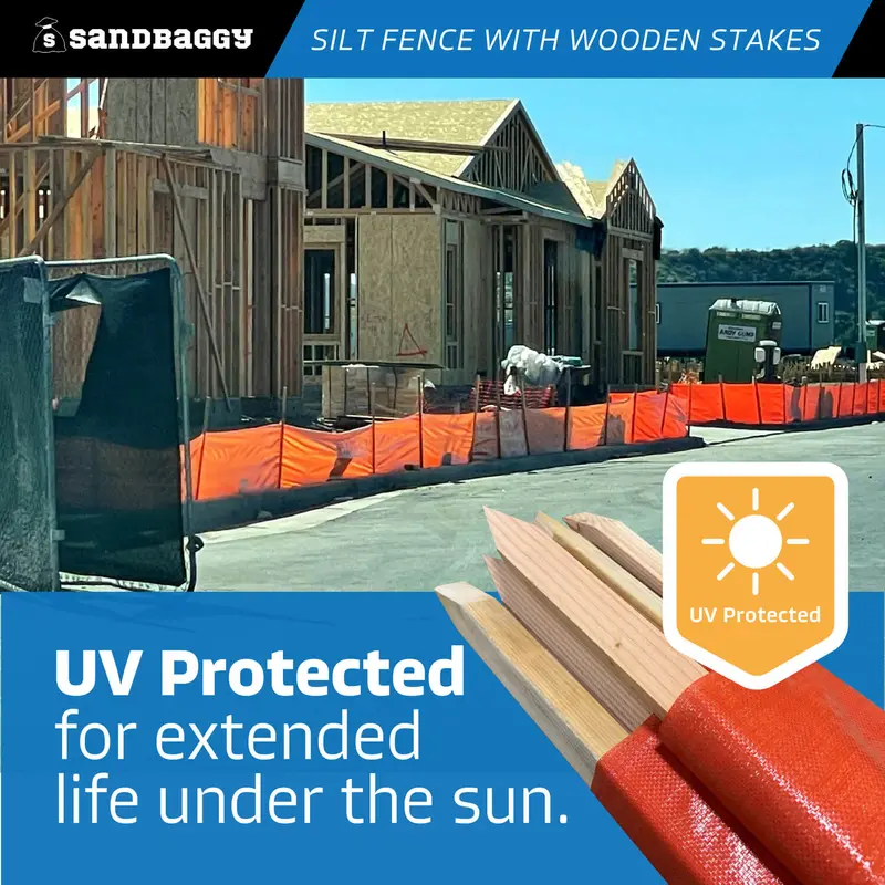 3 Ft X 100 Ft Dot Orange Silt Fence With Wood Stakes (4 Ft) - Sediment And Erosion Control - Made In Usa 8