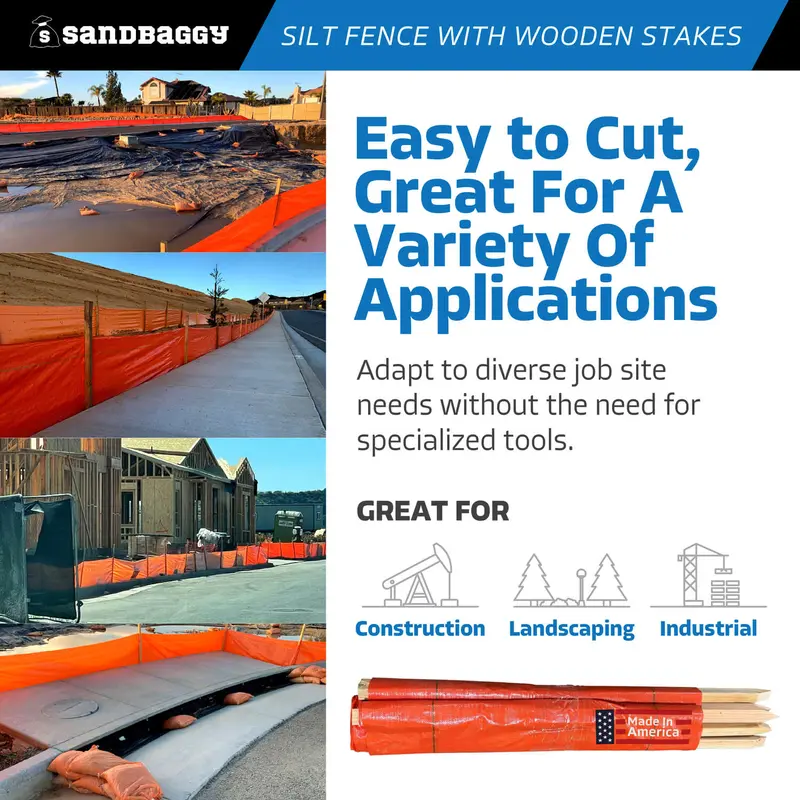 3 Ft X 100 Ft Dot Orange Silt Fence With Wood Stakes (4 Ft) - Sediment And Erosion Control - Made In Usa 9