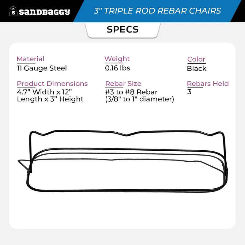 3 Inch Steel Rebar Chairs For Concrete Footings - Triple Rod Capacity 2