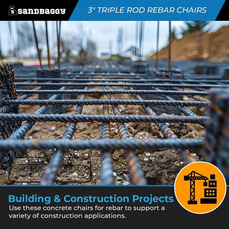 3 Inch Steel Rebar Chairs For Concrete Footings - Triple Rod Capacity 6