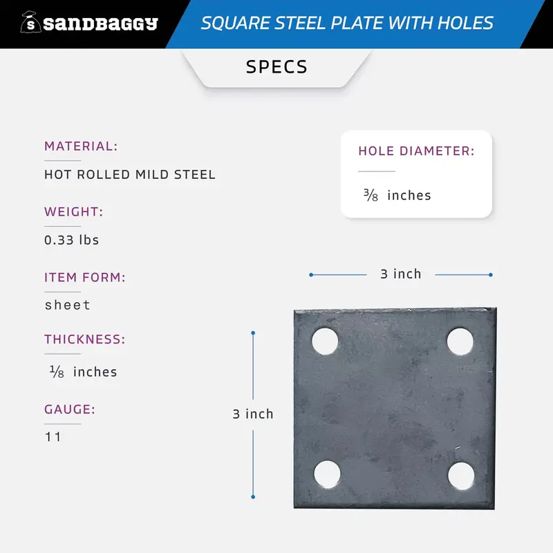 3" X 3" Hot Rolled Steel Base Plate With Holes 2
