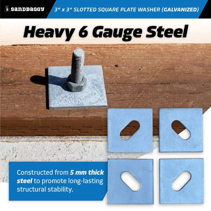 3" X 3" Slotted Square Plate Washer (Galvanized) - 5/8" Anchor Bolt Diameter 6