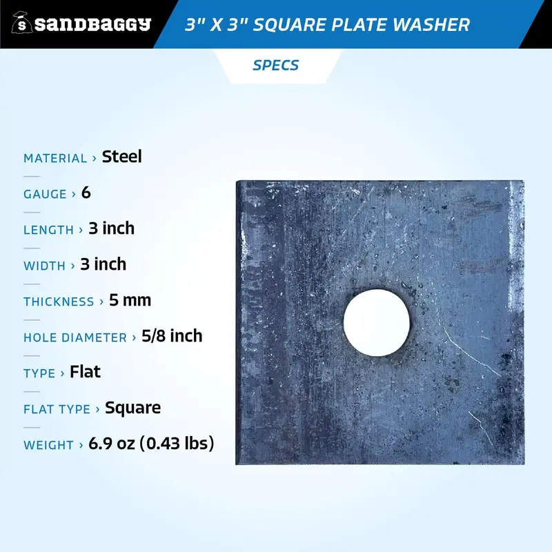 3" X 3" Square Plate Washer - 5/8" Anchor Bolt Diameter 2