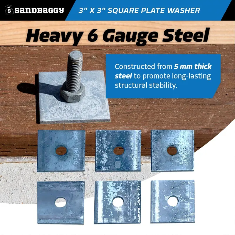 3" X 3" Square Plate Washer - 5/8" Anchor Bolt Diameter 5