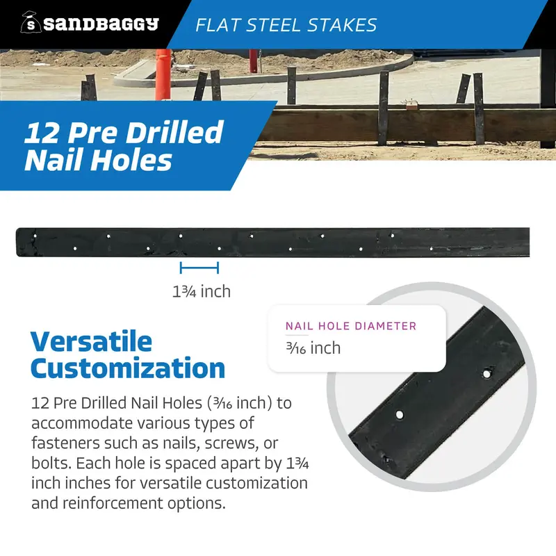 30" Flat Steel Stakes For Concrete Forms With Nail Holes 7