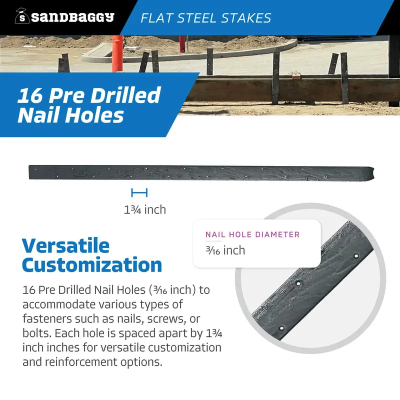 36" Flat Steel Stakes For Concrete Forms With Nail Holes 7