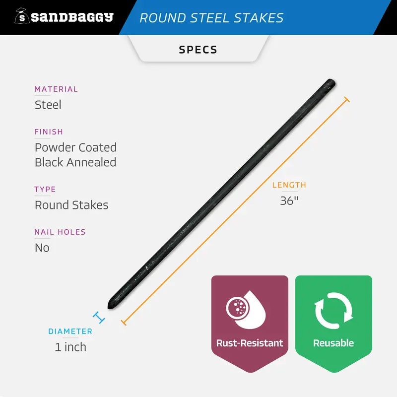 36" Round Steel Concrete Form Stakes - No Nail Holes - 1" Diameter 2