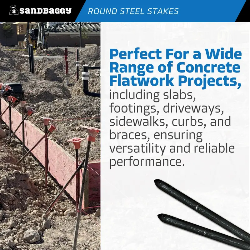 36" Round Steel Concrete Form Stakes - No Nail Holes - 1" Diameter 4