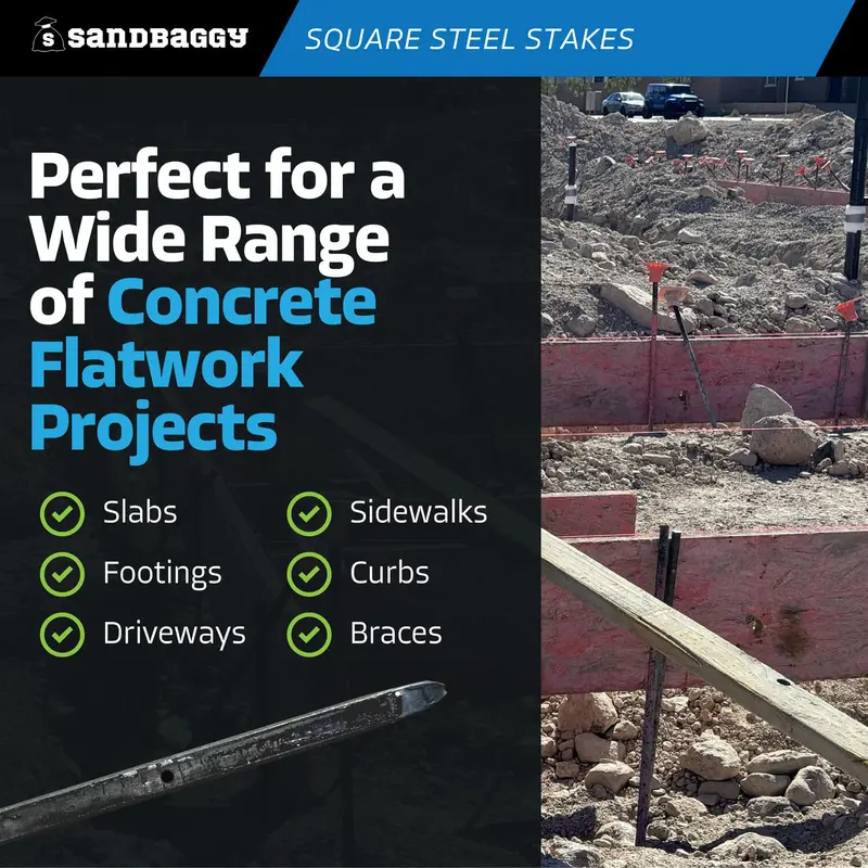 36" Square Steel Concrete Form Stakes With Nail Holes - 5/8" Wide 5