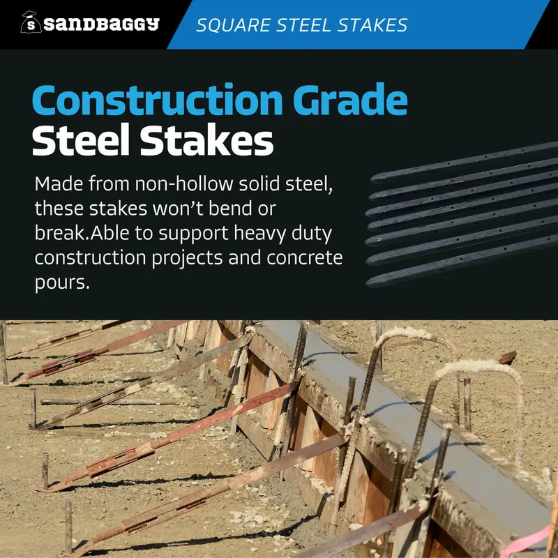36" Square Steel Concrete Form Stakes With Nail Holes - 5/8" Wide 6