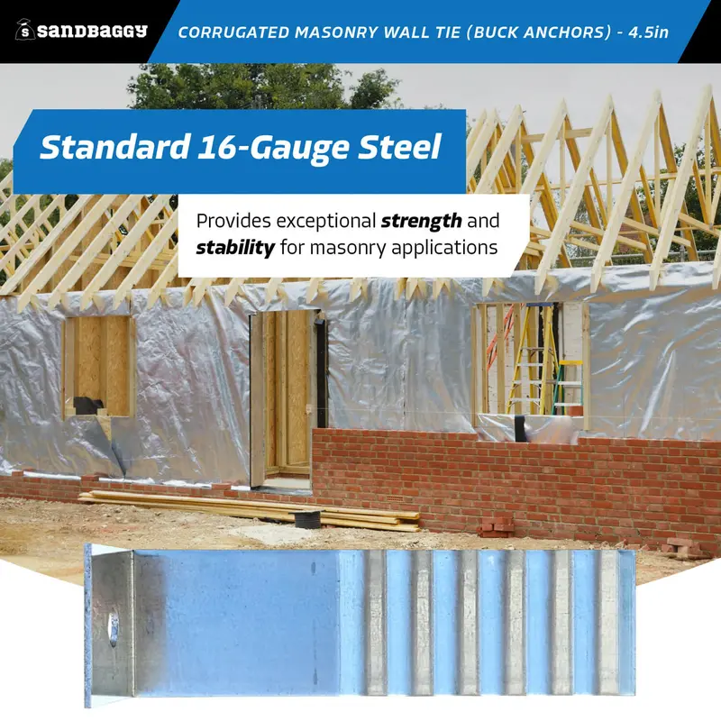 4-1/2" Corrugated Masonry Wall Tie - Buck Anchors - 16 Gauge (Hot Dipped Galvanized) 6