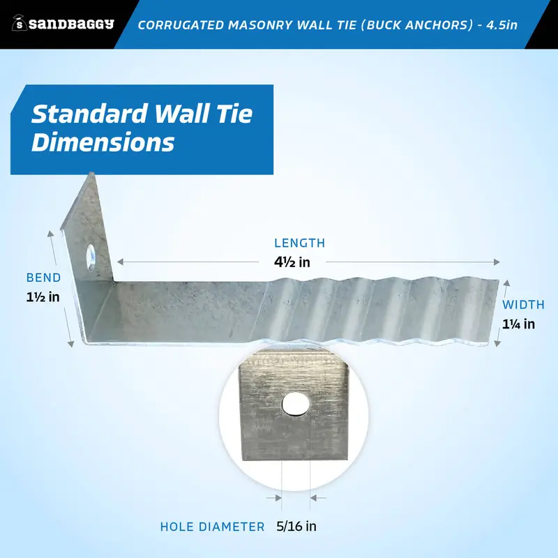 4-1/2" Corrugated Masonry Wall Tie - Buck Anchors - 16 Gauge (Hot Dipped Galvanized) 7