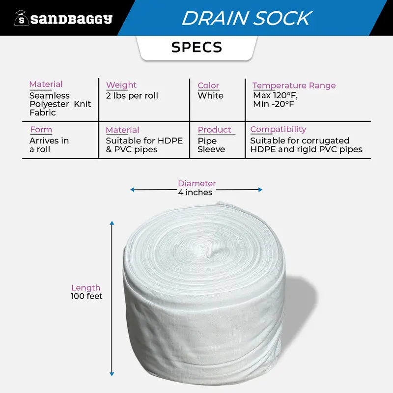 4 Inch Drain Pipe Sock - 100 Ft Filter Sleeve For Drainage 2