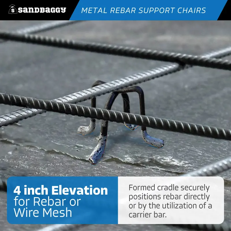 4" Metal Rebar Support Chairs - Plastic Dipped Legs - Rebar #3 To #5 4